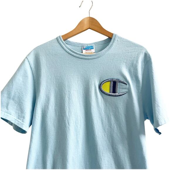 Champion Big Embroidered Logo Blue Size Medium Crew Neck Preppy - Picture 4 of 7